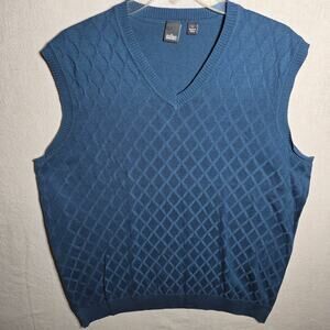Cullen Men's Sz L Silk Blend Pullover Sweater Vest Blue Textured V-neck Preppy